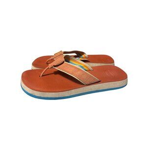 Havaianas Mens Suede Strap Flip-Flops Size 9/10 Orange Sandals With Blue Sole